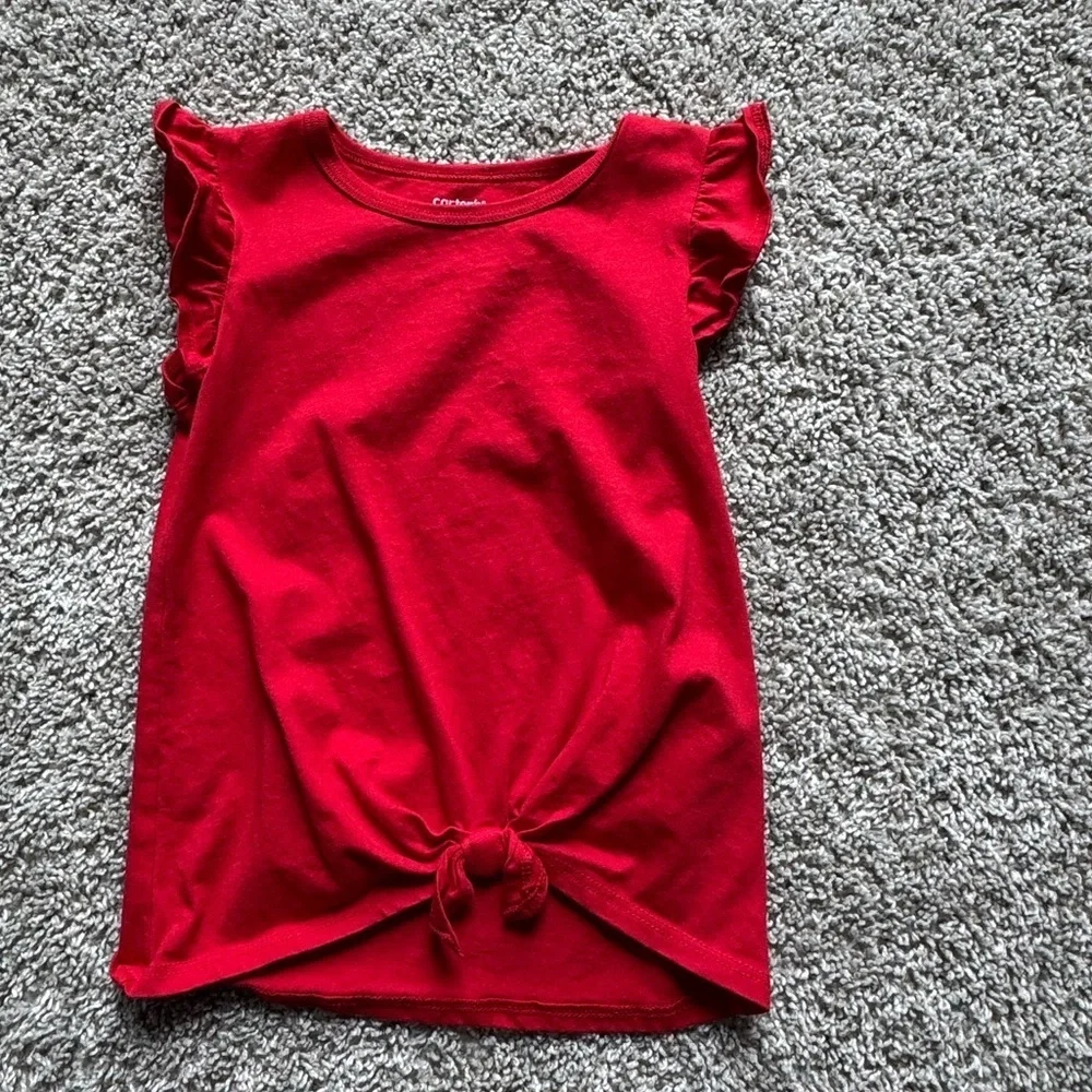 Carter's Red Short Sleeve Tee with Ruffle Detail and knot tie front size 4T